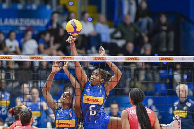 IPA84703402 - Biella, Italy May 14, 2026, Biella Forum BPER Test Match of the women s national volleyball team between Italy and France at Biella Forum Merit C. Adigwe (15)ITA Dalila Marchesini (6)ITA. in action during Test Match of the women s national volleyball team between Italy and France at Biella Forum  Copyright: xTonelloxAbozzi IPAxSportx xx 84703402