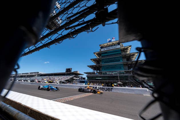 May 14, 2026, Speedway, In, USA: NTT IndyCar, Indy Car, IRL, USA SERIES driver, ROMAIN GROSJEAN (18) (CHE) of Geneva, Switzerland, crosses the yard of bricks during a practice session for the Indianapolis 500 race at the Indianapolis Motor Speedway in SPEEDWAY IN. Speedway USA - ZUMAa161 20260514_aaa_a161_014 Copyright: xWalterxG.xArcexSr.x