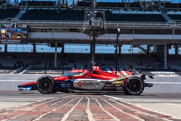 May 14, 2026, Speedway, In, USA: NTT IndyCar, Indy Car, IRL, USA SERIES driver, STING RAY ROBB (77) (USA) of Payette, ID, crosses the yard of bricks during a practice session for the Indianapolis 500 race at the Indianapolis Motor Speedway in SPEEDWAY IN. Speedway USA - ZUMAa161 20260514_aaa_a161_015 Copyright: xWalterxG.xArcexSr.x