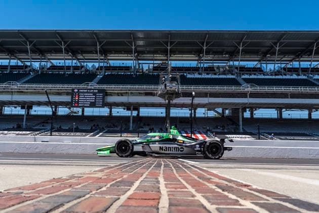 May 14, 2026, Speedway, In, USA: NTT IndyCar, Indy Car, IRL, USA SERIES driver, DENNIS HAUGER (R) (19) (NOR) of Aurskog, Norway, crosses the yard of bricks during a practice session for the Indianapolis 500 race at the Indianapolis Motor Speedway in SPEEDWAY IN. Speedway USA - ZUMAa161 20260514_aaa_a161_021 Copyright: xWalterxG.xArcexSr.x