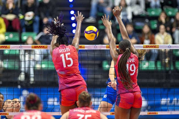 VOLLEY - Amichevole - BPER Test Match - Italy Women vs France Women Photo by IPA ABACAPRESS.COM84703406 - Biella, Italy 14 May 2026, Biella Forum BPER Test Match of the women s national volleyball team between Italy and France at Biella Forum Silves Amandha(15)FRA Depie Lorielle (19)FRA in action during Test Match of the women s national volleyball team between Italy and France at Biella Forum Biella Italy  Copyright: xIPAxSport ABACAx
