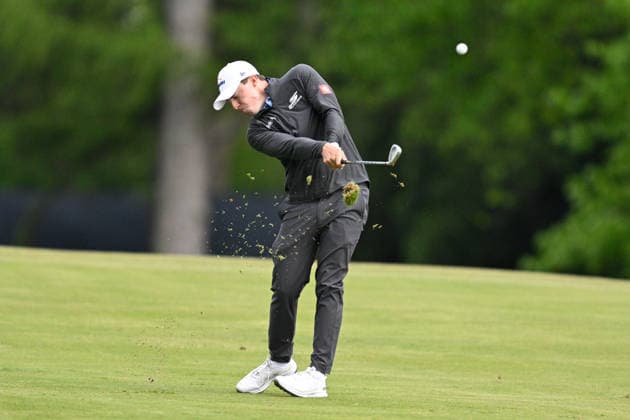 NEWTON SQUARE, PA - MAY 14: Matt Fitzpatrick of England hits the ball during round one of the 2026 PGA, Golf Herren Championship on May 14th, 2026 at Aronimink Golf Club in Newtown Square, PA.(Photo by Terence Lewis Icon Sportswire) GOLF: MAY 14 PGA PGA Championship EDITORIAL USE ONLY Icon260514124