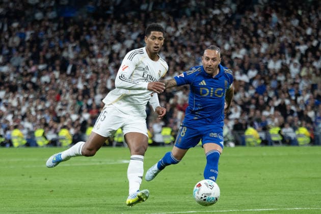 May 14, 2026, Madrid, Spain: Jude Bellingham (L, Real Madrid player, and Santi Cazorla (R) of Real Oviedo seen in action during the EA SPORTS La Liga 2025-2026 match between Real Madrid and Real Oviedo, played at the Santiago BernabÃ u Stadium. Final score: Real Madrid 2 - Real Oviedo 0 Madrid Spain - ZUMAs197 20260514_aaa_s197_462 Copyright: xDavidxCanalesx