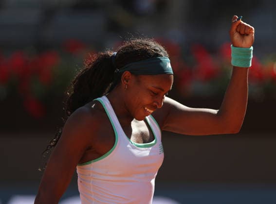 (260515) -- ROME, May 15, 2026 -- Coco Gauff of the United States celebrates after winning the women s singles semi final match between Coco Gauff of the United States and Sorana Cirstea of Romania at the WTA, Tennis Damen Italian Open in Rome, Italy, May 14, 2026. ) (SP)ITALY-ROME-TENNIS-WTA-ITALIAN OPEN-WOMEN S SINGLES-COCO GAUFF VS SORANA CIRSTEA LixJing 
