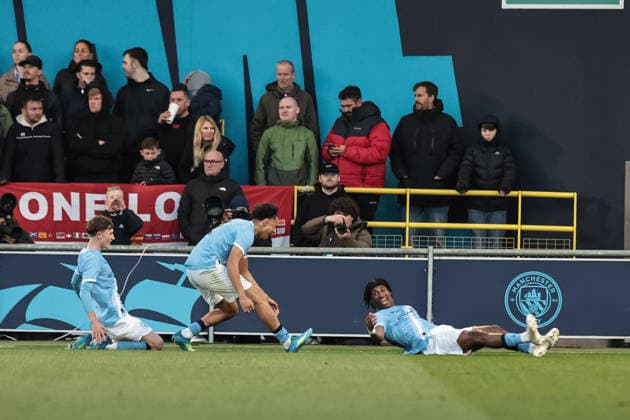 Manchester City v Manchester United, ManU - FA Youth Cup Final Reigan Heskey of Manchester City U18 celebrates his goal to make it 2-1 during the FA Youth Cup Final match between Manchester City U18 and Manchester United U18 at Joie Stadium in Manchester, United Kingdom, on May 14, 2026. Manchester Greater Manchester United Kingdom  Copyright: xNewsxImagesx originalFilename:cosgrove-fayouthc260514_npdgp.jpg
