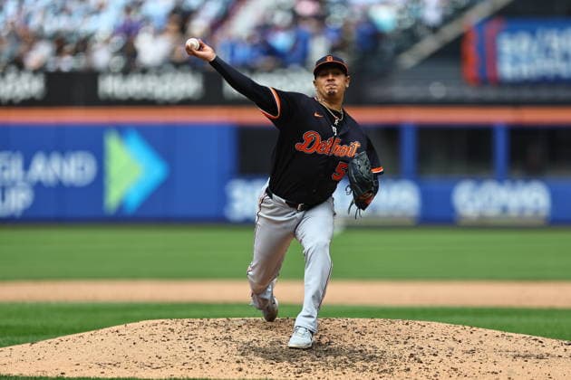 MLB, Baseball Herren, USA Tigers Vs. Mets Detroit Tigers starting pitcher Keider Montero 54 throws during the fifth inning of the baseball game against the New York Mets at Citi Field in Flushing, New York, on May 14, 2026. Flushing N.Y. United States  Copyright: xGordonxDonovanx originalFilename:donovan-mlbtiger260514_npid3.jpg