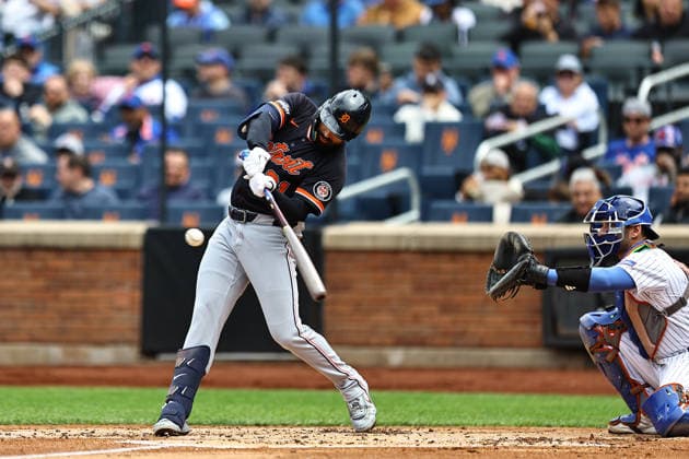 MLB, Baseball Herren, USA Tigers Vs. Mets Detroit Tigers player Riley Greene 31 singles during the third inning of the baseball game against the New York Mets at Citi Field in Flushing, New York, on May 14, 2026. Flushing N.Y. United States  Copyright: xGordonxDonovanx originalFilename:donovan-mlbtiger260514_np7XD.jpg