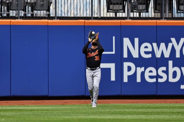 MLB, Baseball Herren, USA Tigers Vs. Mets Detroit Tigers left fielder Riley Greene 31 makes a catch during the third inning of the baseball game against the New York Mets at Citi Field in Flushing, New York, on May 14, 2026. Flushing N.Y. United States  Copyright: xGordonxDonovanx originalFilename:donovan-mlbtiger260514_nptpG.jpg