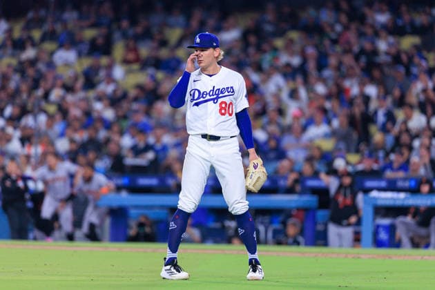 May 14, 2026, Los Angeles, California, USA: Starting pitcher, Emmet Sheehan 80 of the Los Angeles Dodgers during a regular season MLB, Baseball Herren, USA game against the San Francisco Giants on Thursday May 14, 2026 at Dodger Stadium in Los Angeles, California. Dodgers defeat Giants, 5-2. JAVIER ROJAS PI Los Angeles USA - ZUMAp124 20260514_zaa_p124_013 Copyright: xJavierxRojasx