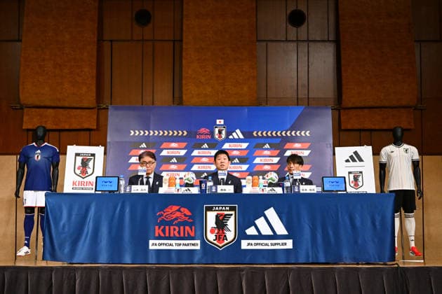 (L-R) Masakuni Yamamoto (JPN), Hajime Moriyasu (JPN), JFATsuneyasu Miyamoto (JPN), MAY 15, 2026 - Football Soccer : Japan head coach Hajime Moriyasu attends the press conference, PK, Pressekonferenz to announce the squad for the FIFA World Cup, WM, Weltmeisterschaft, Fussball 2026 in Tokyo, Japan. Noxthirdxpartyxsales aflo_330456390
