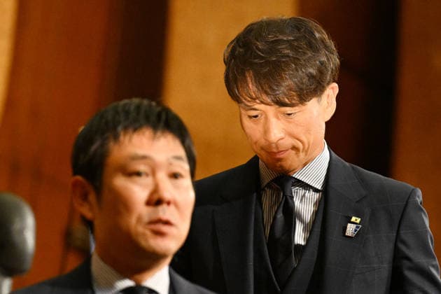 (L-R) Hajime Moriyasu (JPN), JFATsuneyasu Miyamoto (JPN), MAY 15, 2026 - Football Soccer : Japan head coach Hajime Moriyasu attends the press conference, PK, Pressekonferenz to announce the squad for the FIFA World Cup, WM, Weltmeisterschaft, Fussball 2026 in Tokyo, Japan. Noxthirdxpartyxsales  aflo_330457642