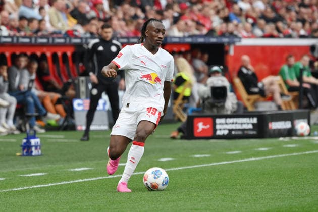 Yan Diomande RB Leipzig 02 05 2026, Football 1 Bundesliga, Season 2025 2026, Matchday 32, Bayer 04 Leverkusen RB Leipzig 4 1 DFL regulations prohibit any use of photographs as image sequences and or quasi video Leverkusen BayArena Nordrhein Westfalen Germany Team2