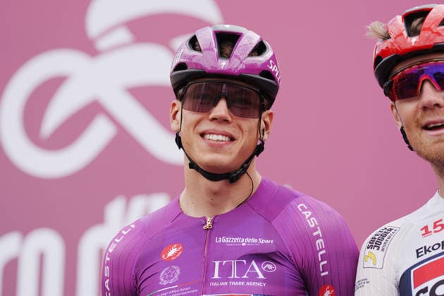 France™s Paul Magnier of Soudal Quick-Step cyclamen jerseyduring Stage 7 of the Giro d™Italia from Formia to Blockhaus, Italy. Friday May 15, 2026.  Copyright: xMassimoxPaolonex xLaPressex