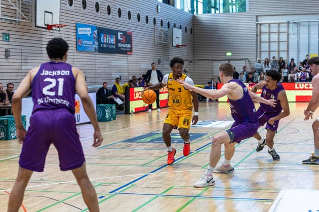 Zach Jackson BG Goettingen, 21 Charles Tyorne Harris Jr Bozic Estriche Knights Kirchheim, 03 Tyrel Maurice Morgan Bozic Estriche Knights Kirchheim, 11 Charles Tyorne Harris Jr Bozic Estriche Knights Kirchheim, 03 GER, Bozic Estriche Knights Kirchheim vs BG Goettingen, BARMER 2 Basketball Bundesliga, Playoffs Game 4, Season 2025 2026, 14 05 2026 GER, Bozic Estriche Knights Kirchheim vs BG Goettingen, BARMER 2 Basketball Bundesliga, Playoffs Game 4, Season 2025 2026, 14 05 2026 Goeppingen Copyright: xEibner-Pressefoto NinaxSanderx EP_NSR