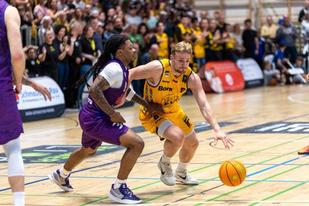 Jordan Sears BG Goettingen, 03 Lucas Mayer Bozic Estriche Knights Kirchheim, 08 GER, Bozic Estriche Knights Kirchheim vs BG Goettingen, BARMER 2 Basketball Bundesliga, Playoffs Game 4, Season 2025 2026, 14 05 2026 GER, Bozic Estriche Knights Kirchheim vs BG Goettingen, BARMER 2 Basketball Bundesliga, Playoffs Game 4, Season 2025 2026, 14 05 2026 Goeppingen Copyright: xEibner-Pressefoto NinaxSanderx EP_NSR