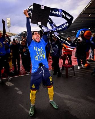 Royale Union Saint-Gilloise v RSC Anderlecht - Belgian Croky Cup Final BRUSSELS, BELGIUM - MAY 14 : Ait El Hadj Anouar midfielder of Royale Union Saint-Gilloise celebrates after winning the Belgian Croky Cup final match between Royale Union Saint-Gilloise and RSC Anderlecht on May 14, 2026 in Brussels, Belgium, 14 05 2026 Brussels Belgium  Copyright: xTomasxSiskx