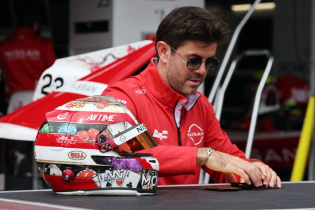 Norman Natos helmet with special design for Monaco in front of the Nissan pit, FIA Formula E World Championship Season 12, Monaco E Prix, MonteCarlo, MC, 15 05 2026,
