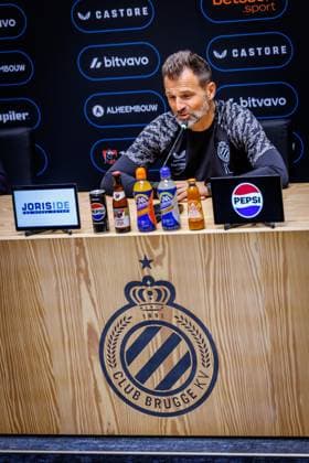 Club s head coach Ivan Leko pictured during a press conference, PK, Pressekonferenz of Belgian soccer team Club Brugge KV, Friday 15 May 2026 in Brugge, regarding their lasts games of the Champion s Play-Off (PO 1) competition of the Jupiler Pro League. KURTxDESPLENTER  x173965603x