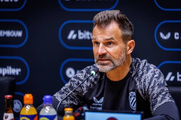 Club s head coach Ivan Leko pictured during a press conference, PK, Pressekonferenz of Belgian soccer team Club Brugge KV, Friday 15 May 2026 in Brugge, regarding their lasts games of the Champion s Play-Off (PO 1) competition of the Jupiler Pro League. KURTxDESPLENTER  x173965778x