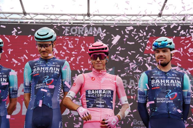 Portugal™s Afonso Oliveira Eulalio of Bahrain Victorious pink jersey during Stage 7 of the Giro d™Italia from Formia to Blockhaus, Italy. Friday May 15, 2026.  Copyright: xMassimoxPaolonex xLaPressex