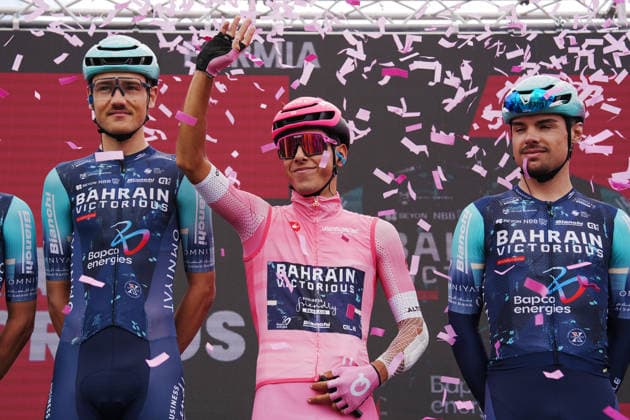 Portugal™s Afonso Oliveira Eulalio of Bahrain Victorious pink jersey during Stage 7 of the Giro d™Italia from Formia to Blockhaus, Italy. Friday May 15, 2026.  Copyright: xMassimoxPaolonex xLaPressex