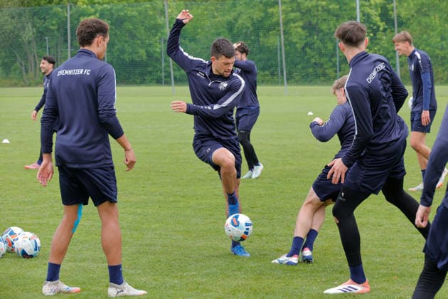 Training CFC 15 05 2026, Chemnitz, Sportforum, Sport, Football, Regionalliga Nordost 2025 2026, CFC, Training The CFC team meets for the last training session of the 2025 26 season before the match against BFC Dynamo Roman Eppendorfer on the ball Chemnitz Saxony BRD