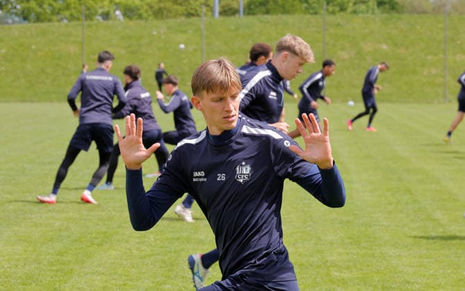 Training CFC 15 05 2026, Chemnitz, Sportforum, Sport, Football, Regionalliga Nordost 2025 2026, CFC, Training The CFC team meets for the last training session of the 2025 26 season before the match against BFC Dynamo Felix Müller warming up Chemnitz Saxony BRD