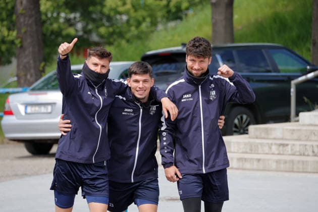 Training CFC 15 05 2026, Chemnitz, Sportforum, Sport, Football, Regionalliga Nordost 2025 2026, CFC, Training The CFC team meets for the last training session in the 2025 26 season before the match against BFC Dynamo vl Tabias Stockinger, Maurizio Grimaldi, Tom Tom Baumgart Chemnitz Saxony BRD