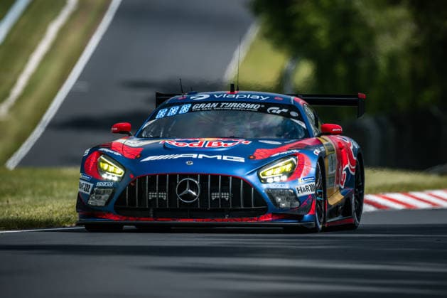 The Mercedes AMG GT3 with starting number 3 from Mercedes AMG Team Verstappen Racing with drivers Max Verstappen, Lucas Auer, Jules Gounon and Daniel Juncadella drives during the top qualifying session on the Nordschleife of the Nürburgring Nürburg Rhineland-Palatinate Germany