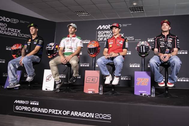 RECORD DATE NOT STATED MotoGP, 8th round, Aragon circuit, Spain Aragon (Spain), 05 06 2025, press conference, PK, Pressekonferenz with riders Fabio Quartararo (20), Johann Zarco (05), Marc Marquez (93) and Marco Bezzecchi (72), regarding the 8th round of the MotoGP World Championship, WM, Weltmeisterschaft Spain Brasil Copyright: xJoaquimxGalantex