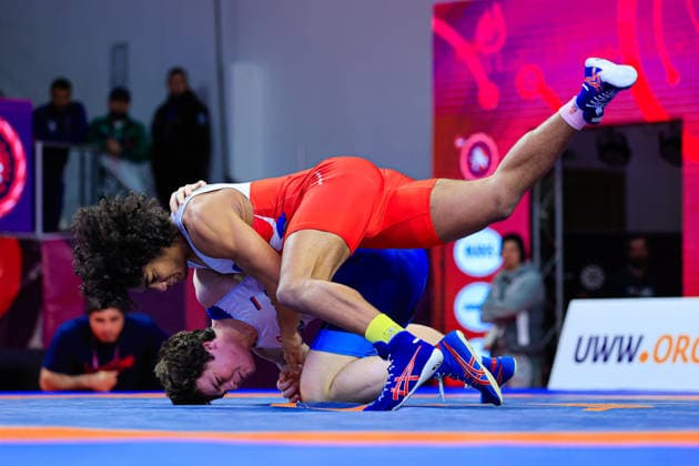 U17 Wrestling European Championships 80kg FS Radzhab Radzhabov RUS df Marshall James Everett Jones GBR Copyright: xKostadinxAndonov xUnitedxWorldxWrestlingx Kostadin Andonov United World Wrestling