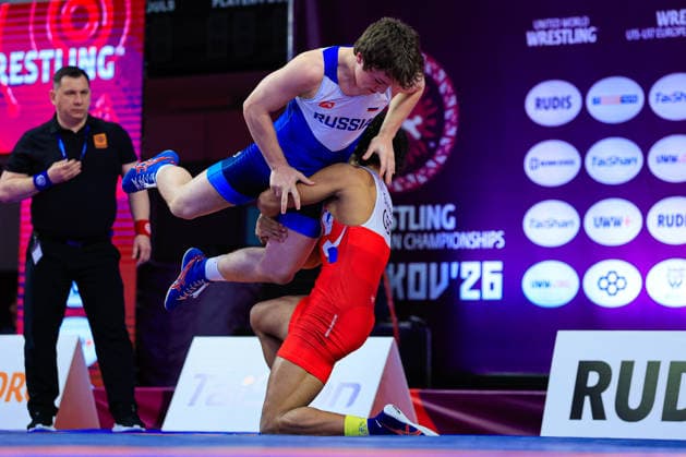 U17 Wrestling European Championships 80kg FS Radzhab Radzhabov RUS df Marshall James Everett Jones GBR Copyright: xKostadinxAndonov xUnitedxWorldxWrestlingx Kostadin Andonov United World Wrestling