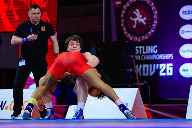 U17 Wrestling European Championships 80kg FS Radzhab Radzhabov RUS df Marshall James Everett Jones GBR Copyright: xKostadinxAndonov xUnitedxWorldxWrestlingx Kostadin Andonov United World Wrestling
