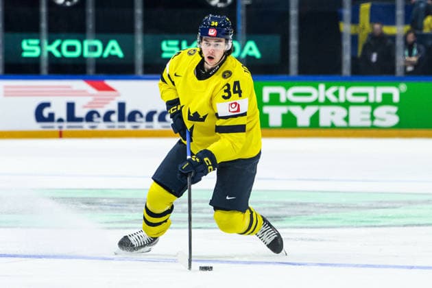 260515 Albert Johansson of Sweden during the 2026 IIHF Ice Hockey World Championship match between Canada and Sweden on May 15, 2026 in Fribourg Photo Jesper Zerman BILDBYRAN kod JZ JZ0714 ishockey ice hockey ishockey vm 2026 vm 2026 iihf world championship kanada canada sverige sweden bbeng  Copyright: JESPERxZERMAN BB260515BB163