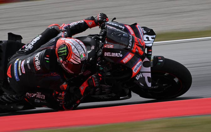 Ahead of Catalan MotoGP in Barcelona BARCELONA, SPAIN - MAY 15: Marco Bezzecchi of Aprilia Racing takes part in the free practice session ahead of Catalan MotoGP, the 6th leg of the 2026 MotoGP World Championship, WM, Weltmeisterschaft at the Circuit de Barcelona-Catalunya in Barcelona, Spain on May 15, 2026. Burak Akbulut Anadolu Barcelona Spain. Editorial use only. Please get in touch for any other usage.  Copyright: x2026xAnadoluxBurakxAkbulutx