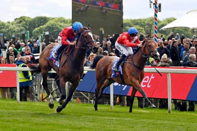 15 05 2026, York, North Yorkshire, GBR Lilt second from right with Tom Marquand up wins the Michael Seely Fillies Stakes York racecourse horse, jockey, Lilt, Marquand, win, finish, finish 260515C976YORK JPG