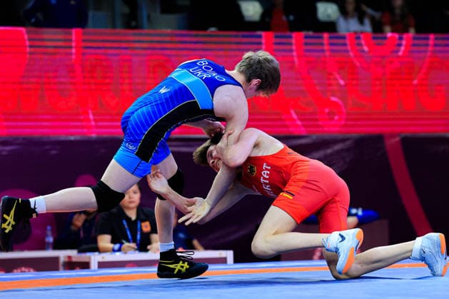 U17 Wrestling European Championships 48kg FS Volodymyr Boiko UKR df Bogdan Sapojnic GER Copyright: xKostadinxAndonov xUnitedxWorldxWrestlingx Kostadin Andonov United World Wrestling