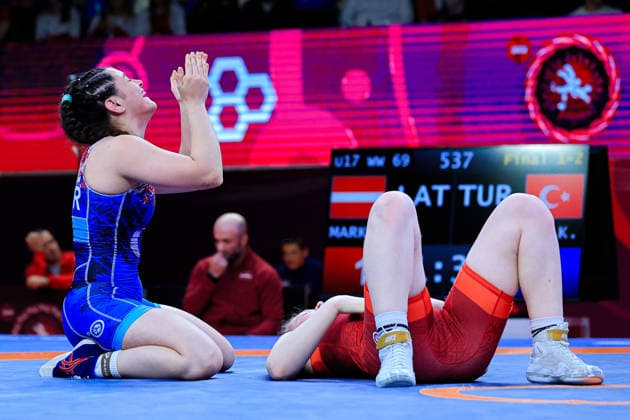 U17 Wrestling European Championships 69kg WW Kiymet Rumeysa Tezcan TUR df Darja Markova LAT Samokov Arena Samokov Bulgaria Copyright: xKostadinxAndonov xUnitedxWorldxWrestlingx Kostadin Andonov United World Wrestling