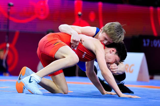 U17 Wrestling European Championships 48kg FS Volodymyr Boiko UKR df Bogdan Sapojnic GER Copyright: xKostadinxAndonov xUnitedxWorldxWrestlingx Kostadin Andonov United World Wrestling
