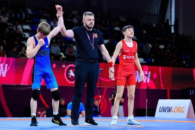 U17 Wrestling European Championships 48kg FS Volodymyr Boiko UKR df Bogdan Sapojnic GER Copyright: xKostadinxAndonov xUnitedxWorldxWrestlingx Kostadin Andonov United World Wrestling