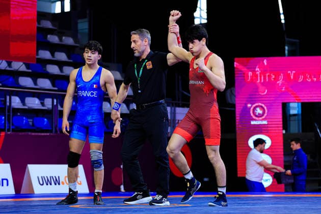 U17 Wrestling European Championships 65kg FS Rashid Nazarov AZE df Sacha Serge Michel Aubert FRA Copyright: xKostadinxAndonov xUnitedxWorldxWrestlingx Kostadin Andonov United World Wrestling