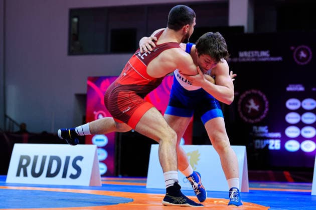 U17 Wrestling European Championships 80kg FS Nihad Suleymanli AZE df Radzhab Radzhabov RUS Copyright: xKostadinxAndonov xUnitedxWorldxWrestlingx Kostadin Andonov United World Wrestling
