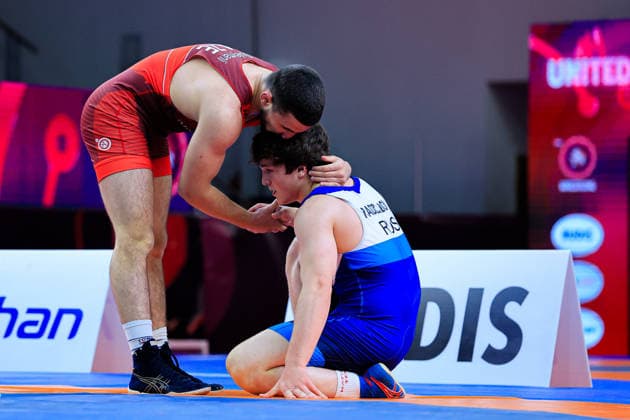 U17 Wrestling European Championships 80kg FS Nihad Suleymanli AZE df Radzhab Radzhabov RUS Copyright: xKostadinxAndonov xUnitedxWorldxWrestlingx Kostadin Andonov United World Wrestling