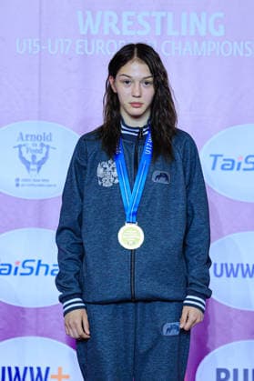 U17 Wrestling European Championships Podium 46kg WW Gold Alina Baranova RUS Samokov Arena Samokov Bulgaria Copyright: xKostadinxAndonov xUnitedxWorldxWrestlingx Kostadin Andonov United World Wrestling