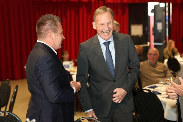 15 05 2026, Football, Season 2025 2026, Honorary Gala of the Saarland Football Association, President Hans Joachim Watzke Borussia Dortmund , Vice President Swen Hoffmann SV 07 Elversberg Neunkirchen Gebläsehalle Saarland Germany DEU Copyright: xSebastianxBachx