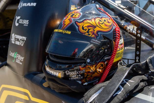 DOVER, DE - MAY 15: Clint Bowyer ( 25 Kaulig Racing Ram Trucks RAM) helmet sits on his truck on pit road prior to practice for the NASCAR, Motorsport, USA CRAFTSMAN Truck Series ECOSAVE 200 on May 15, 2026, at Dover Motor Speedway in Dover, DE. (Photo by David Hahn Icon Sportswire) AUTO: MAY 15 NASCAR CRAFTSMAN Truck Series ECOSAVE 200 EDITORIAL USE ONLY Icon260515001