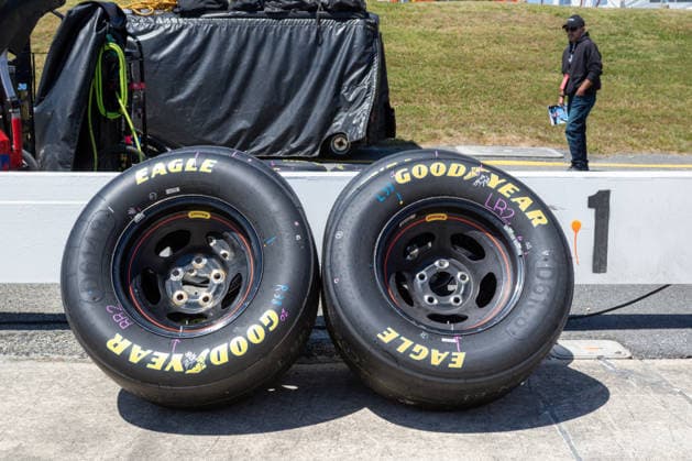 DOVER, DE - MAY 15: A set of Goodyear Racing Eagles sit on pit road prior to practice for the NASCAR, Motorsport, USA CRAFTSMAN Truck Series ECOSAVE 200 on May 15, 2026, at Dover Motor Speedway in Dover, DE. (Photo by David Hahn Icon Sportswire) AUTO: MAY 15 NASCAR CRAFTSMAN Truck Series ECOSAVE 200 EDITORIAL USE ONLY Icon260515002