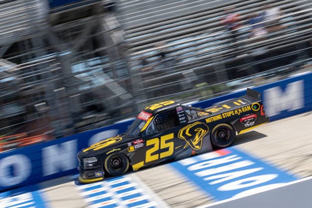 DOVER, DE - MAY 15: Clint Bowyer ( 25 Kaulig Racing Ram Trucks RAM) races down the front stretch during practice for the NASCAR, Motorsport, USA CRAFTSMAN Truck Series ECOSAVE 200 on May 15, 2026, at Dover Motor Speedway in Dover, DE. (Photo by David Hahn Icon Sportswire) AUTO: MAY 15 NASCAR CRAFTSMAN Truck Series ECOSAVE 200 EDITORIAL USE ONLY Icon260515009