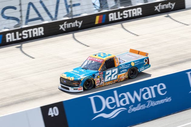 DOVER, DE - MAY 15: Natalie Decker ( 22 Team Reaume Nico s Bagels & Brunch Ford) races down the front stretch during practice for the NASCAR, Motorsport, USA CRAFTSMAN Truck Series ECOSAVE 200 on May 15, 2026, at Dover Motor Speedway in Dover, DE. (Photo by David Hahn Icon Sportswire) AUTO: MAY 15 NASCAR CRAFTSMAN Truck Series ECOSAVE 200 EDITORIAL USE ONLY Icon260515011