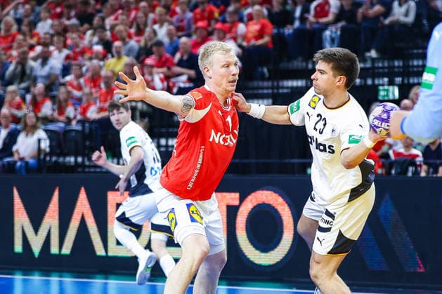 15 05 2026, xIAJx, handball, international match, test match, Denmark Germany, Royal Arena Copenhagen L R Magnus Saugstrup Denmark 15 Renars Uscins Germany 23 Denmark